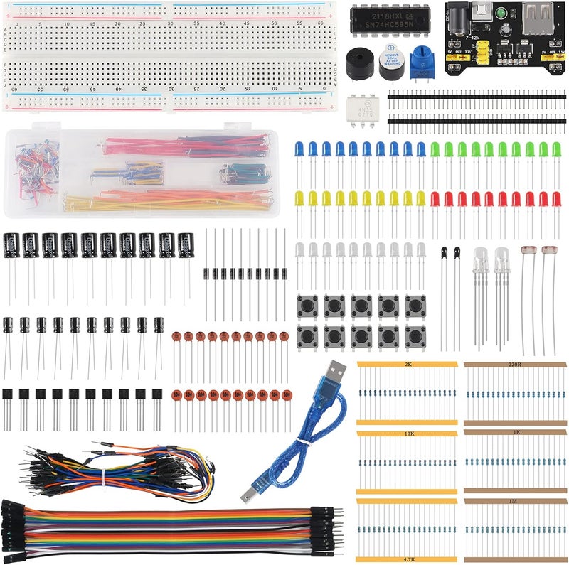 AiTrip NewElectronics Component Fun Kit w/Power Supply Module, Jumper Wire, 830 tie-Points Breadboard, Precision Potentiometer,Resistor Compatible with Arduino, Raspberry Pi, STM32 - Image 1